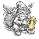 an garden gnome playing with a rubber duck tattoo design idea