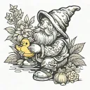 an garden gnome playing with a rubber duck tattoo design idea