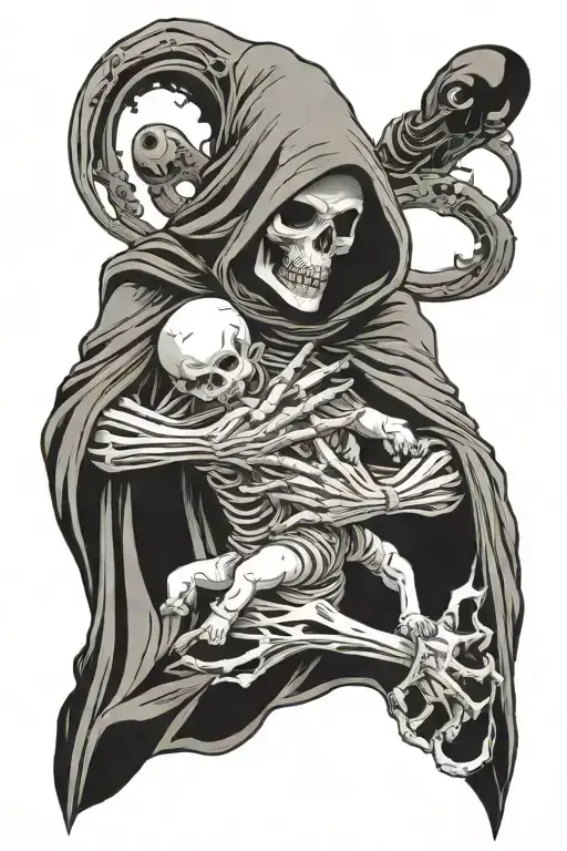 grim reaper holding a baby tattoo design idea