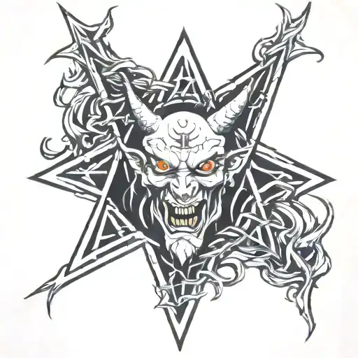 pentagram with a demon face tattoo design idea