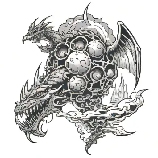 Atomic bomb with dragon breathing fire tattoo design idea
