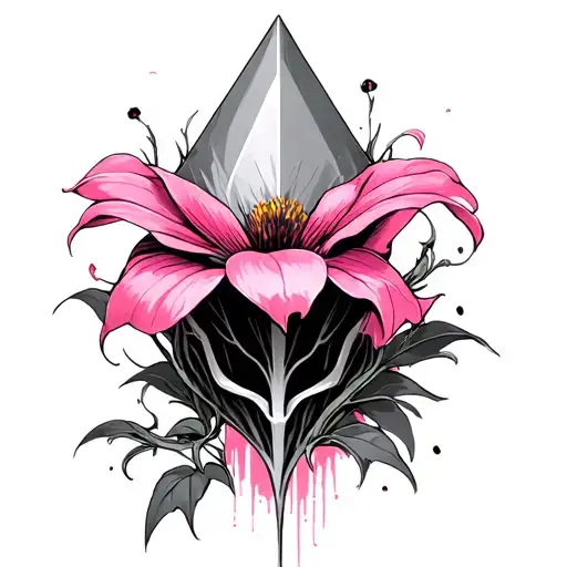 pyramid head pink flower tattoo design idea