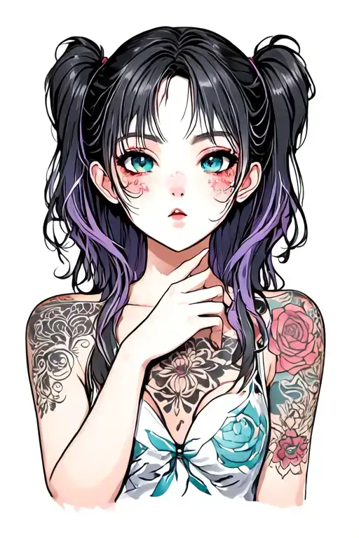 anime girl with ahegao face tattoo tattoo design idea