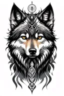 wolf spirit animal, spiritual symbols tattoo design idea
