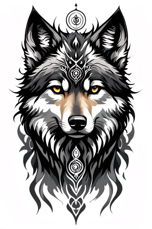 wolf spirit animal, spiritual symbols tattoo design idea