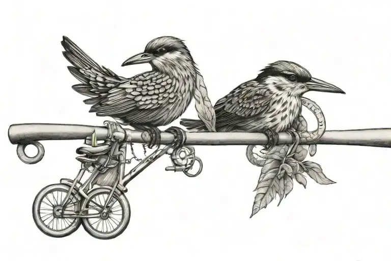 bicycle handle bar with wren and sand Piper bird perched tattoo design idea
