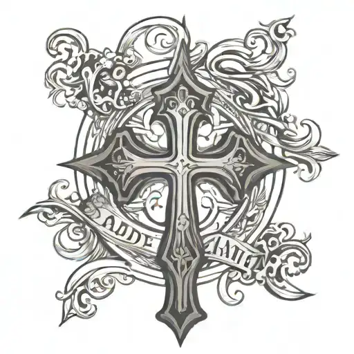 a cross in the middle of it saying abide in him simple   tattoo design idea