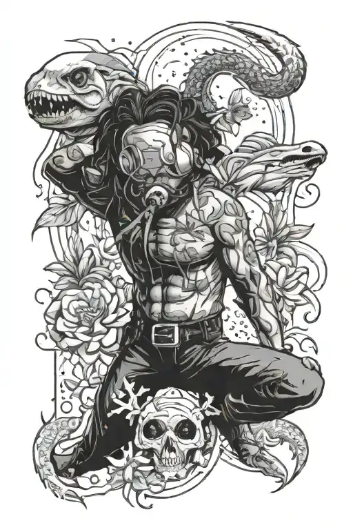 dr earnhardt from far cry 3, the number 23, a snowflake, shark, spider, bird, dana scully from x files, an ufo, flower.  tattoo design idea