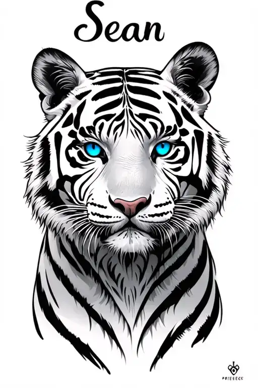 "Sean" tiger lily, white tiger with blue eyes, heads up penny  tattoo design idea