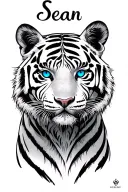 "Sean" tiger lily, white tiger with blue eyes, heads up penny  tattoo design idea