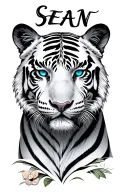 "Sean" tiger lily, white tiger with blue eyes, heads up penny  tattoo design idea