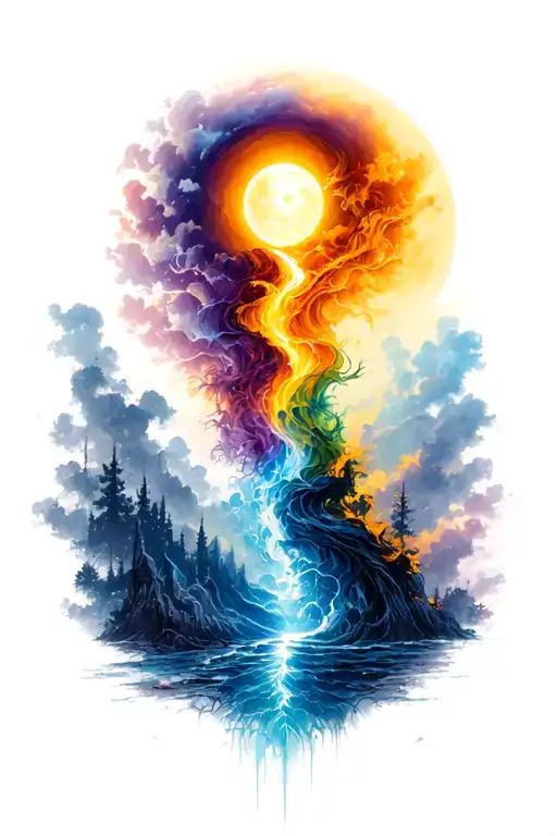 Image of midnight transigioning to dawn vertically from left to right on upper arm tattoo design idea