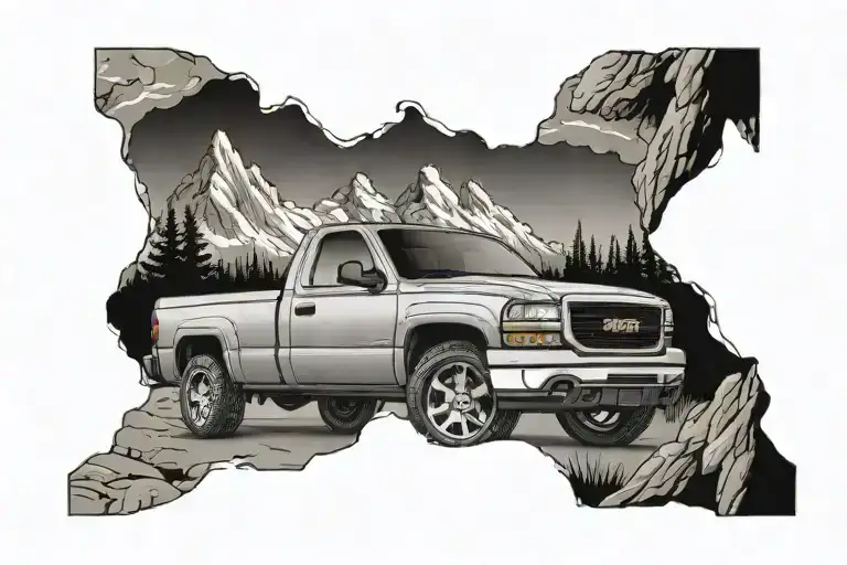 2003 gmc sierra nevada mountains tattoo design idea