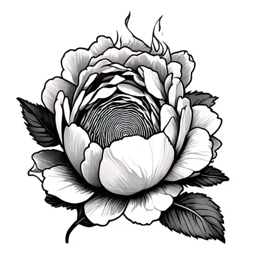 grandma writing, cigarette burning, fingerprint, peony, memorial tattoo design idea