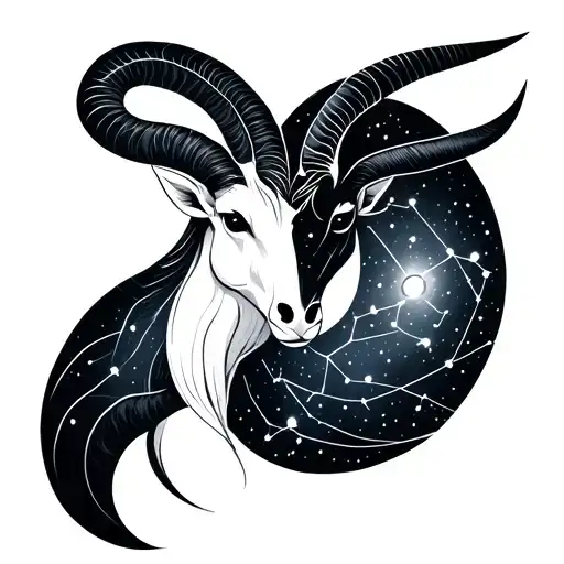 Capricorn and aquarius constellation merging together tattoo design idea