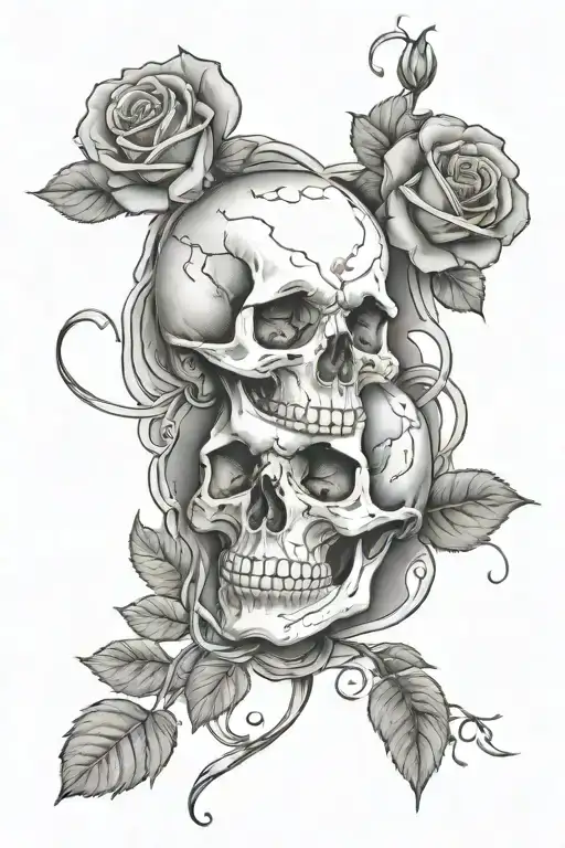2 skulls and 2 roses entwined tattoo design idea