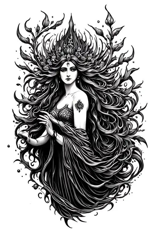 Water Goddess standing tattoo design idea
