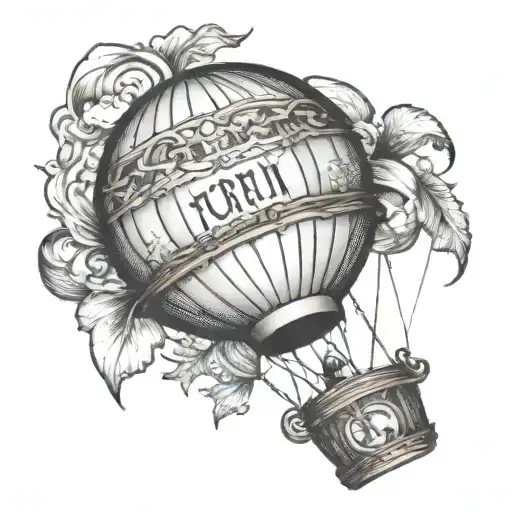 Hot Air Balloon with the word "Fortin" on the basket  tattoo design idea
