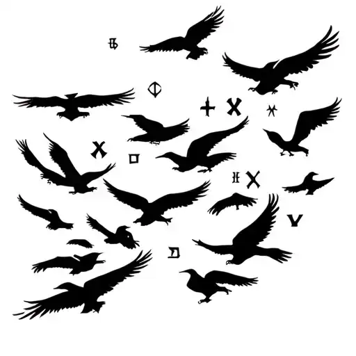 viking runes AND crows flying back tattoo tattoo design idea