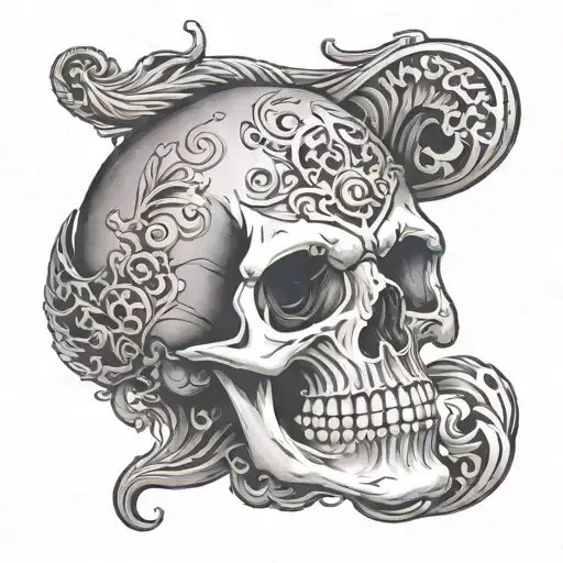 skull on elbow open mouth voluminous tattoo design idea