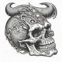 skull on elbow open mouth voluminous tattoo design idea