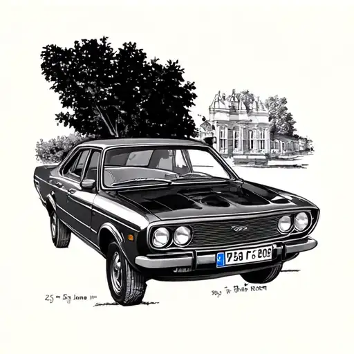 25th June 1945 - 9th Feb 2023 in Roman numerals. 1975 ford cortina 2000 tattoo design idea
