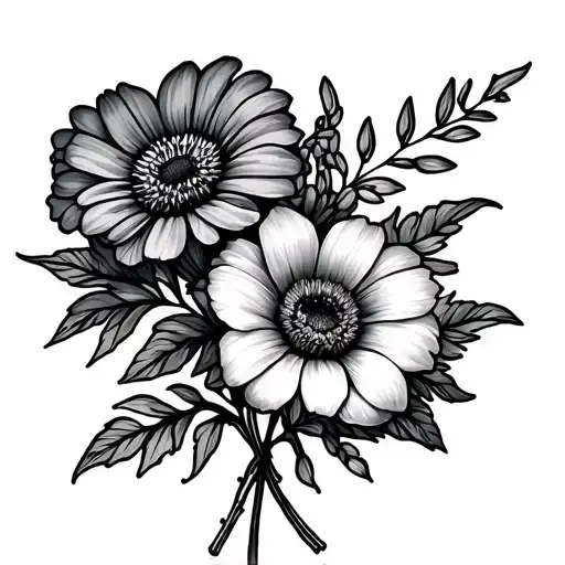 October birth flower, August birth flowers, September birth flowers, June birth flower, November birth flower bouquet tattoo design idea