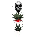 composition,robot skull with gas mask,marijuana leaves in the background,dripping blood tattoo design idea