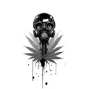 composition,robot skull with gas mask,marijuana leaves in the background,dripping blood tattoo design idea