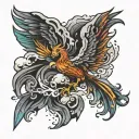 phoenix emerging from a storm cloud tattoo design idea