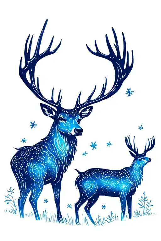 stag and doe patronus blue tattoo design idea