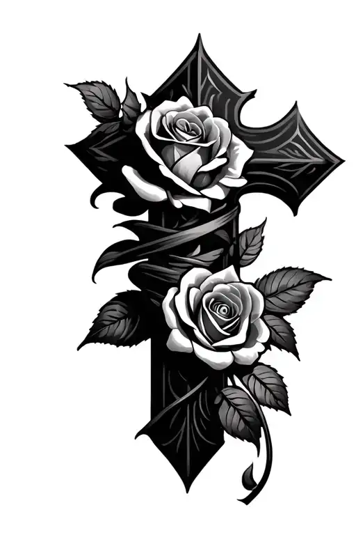 Cross and Rose wrapped tattoo design idea