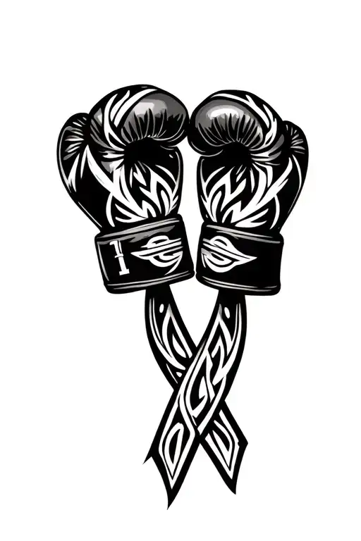 Boxing gloves with memorial ribbon tattoo design idea