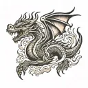 a dragon on fire flames tattoo design idea