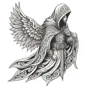 Ottoman white beard Warrior long wing span  Angel Hooded, powerful, no face scaryTattoo Idea  tattoo design idea