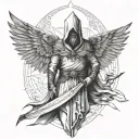 Ottoman white beard Warrior long wing span  Angel Hooded, powerful, no face scaryTattoo Idea  tattoo design idea