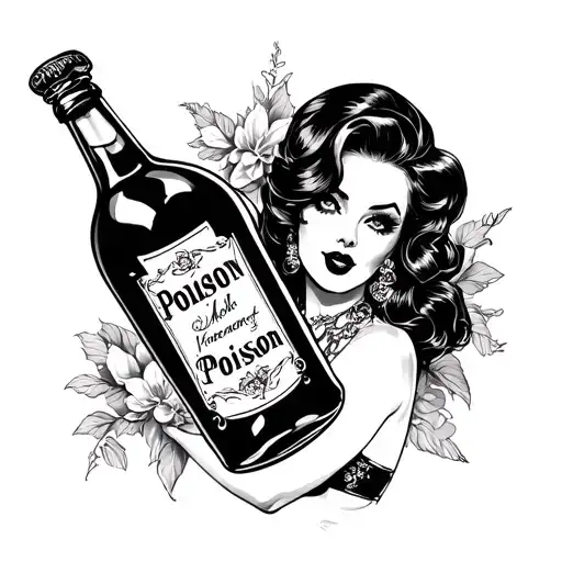 pinup girl bottle poison tattoo design idea