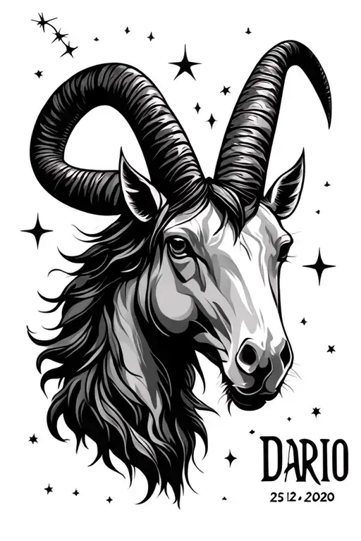 "Dario" astrological sign of Capricorn with constellation, add the first name Dario and the date of birth 25/12/2020 tattoo design idea