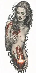 vampire blood women nude candle burning tattoo design idea