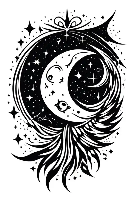 moon at night sky with constellations tattoo design idea