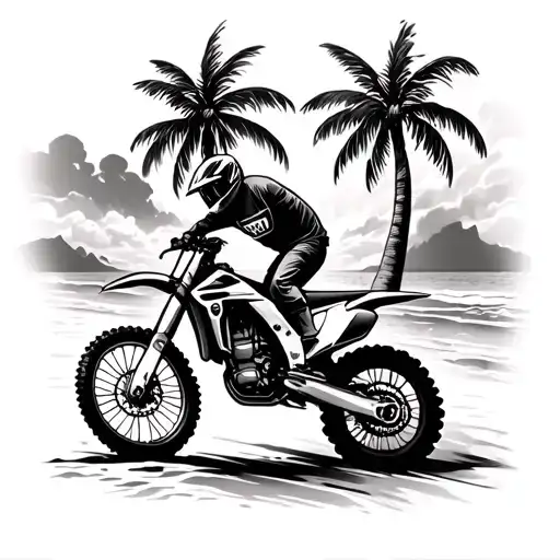 beach scene with palm trees dirt bike jumping tattoo design idea