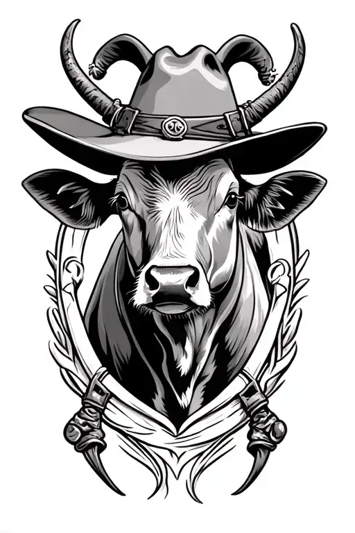 cow hat and spurs tattoo design idea