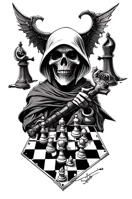 grim reaper chess board tattoo design idea
