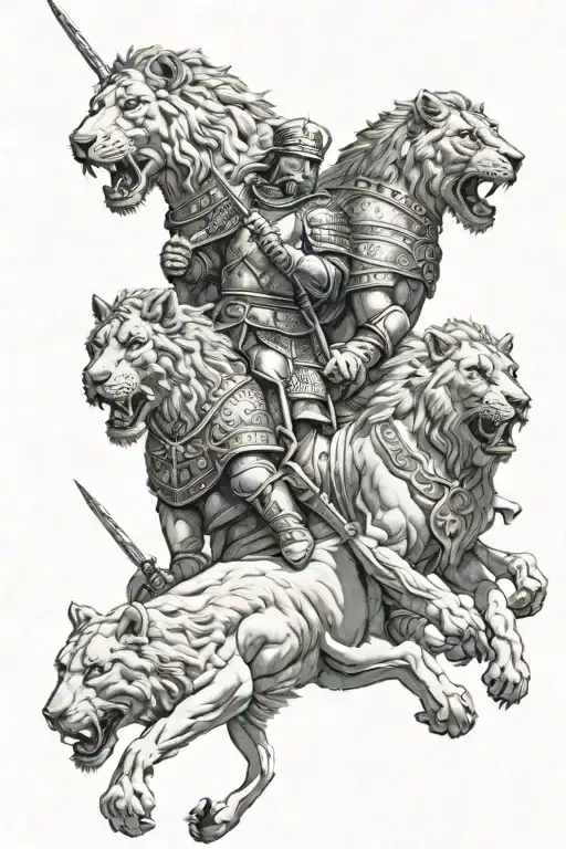 3 templar knights with lions as pets   tattoo design idea
