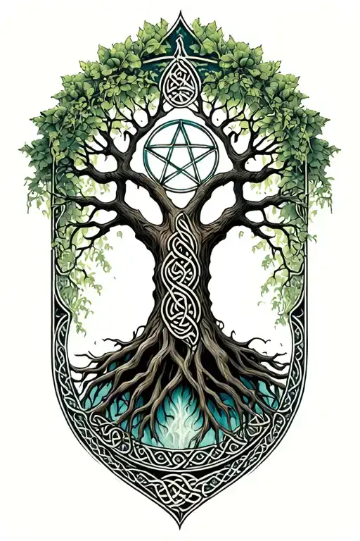 tree of life, celtic, pentagram tattoo design idea