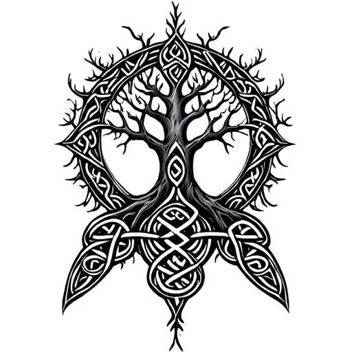 Celtic tree of life integrated the first name ENORA tattoo design idea