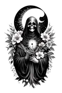 grim reaper full body with sun and moon with flowers tattoo design idea