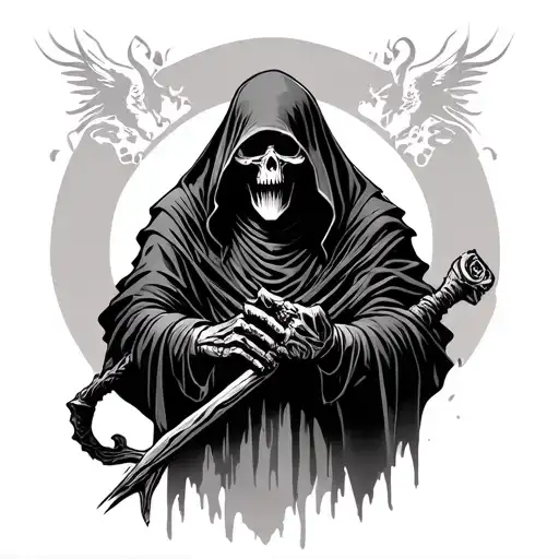 grim reaper with only the strong survive in background  tattoo design idea