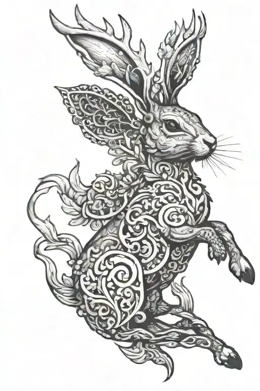 jackalope leaping fantasy tattoo design idea