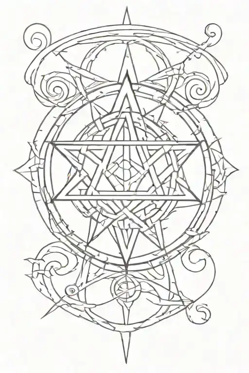 Ohm's law inscribed in the pentagram mixed tattoo design idea